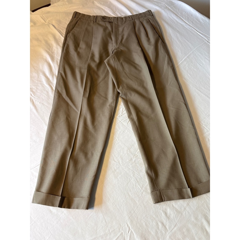 Brooks Brother 346 Worested Wool Pleated Dress Pants Mens 38x29 Taupe Brown